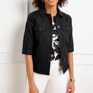 NWT! Talbots Slub Twill black short sleeve utility jacket size 8 petite